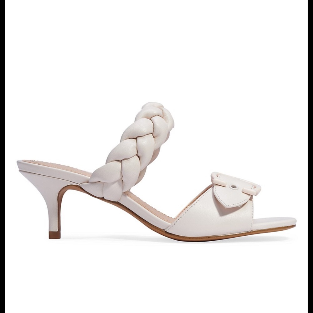 Coach Mollie leather Sandals braided Kitten Heel size 9.5 color chalk white